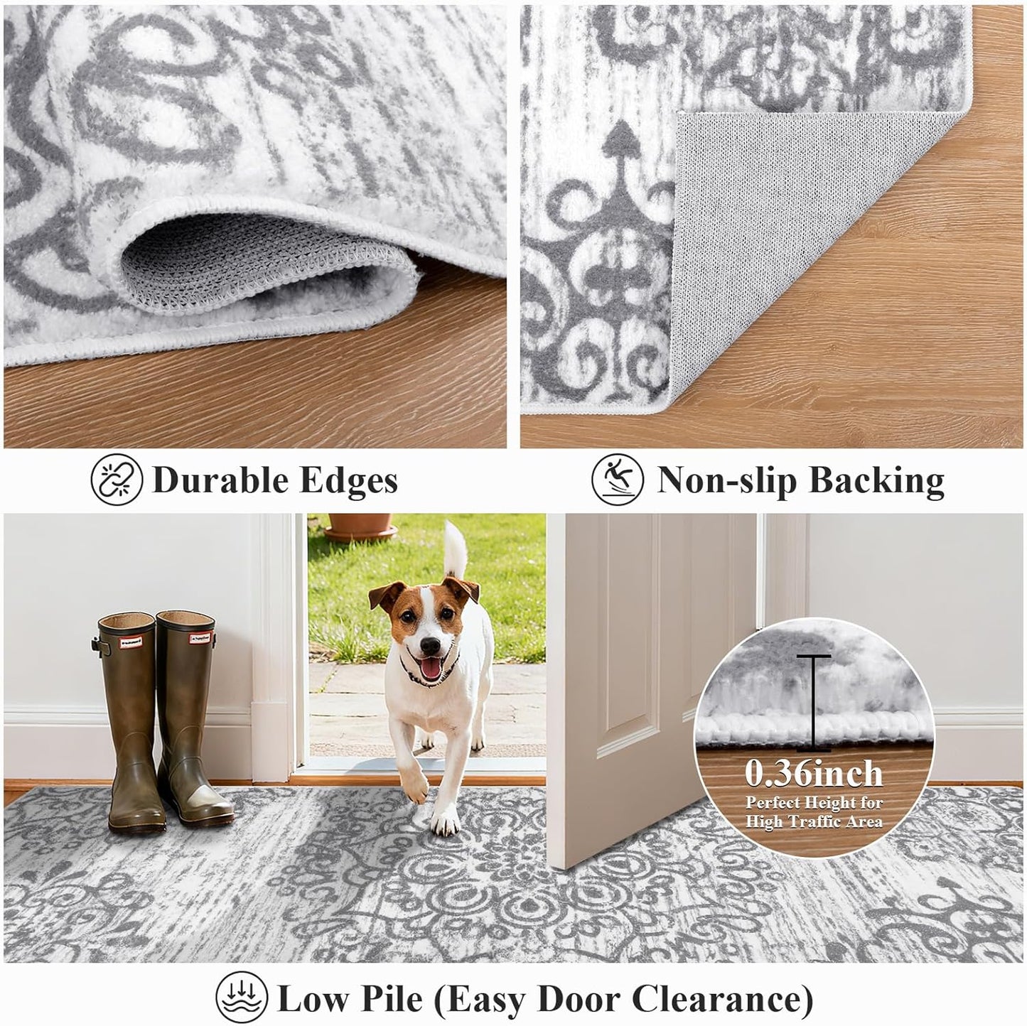 Alfombra de pasillo de 2 x 6 pies | Antideslizante | Diseño bohemia 