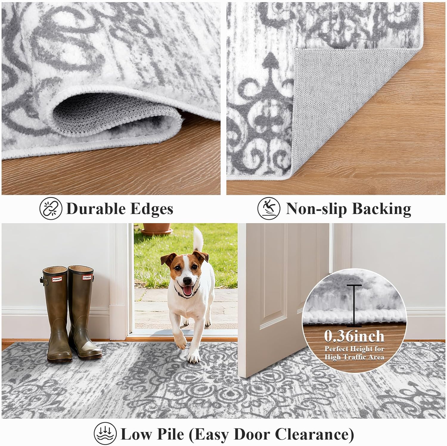 Alfombra de pasillo de 2 x 6 pies | Antideslizante | Diseño bohemia 