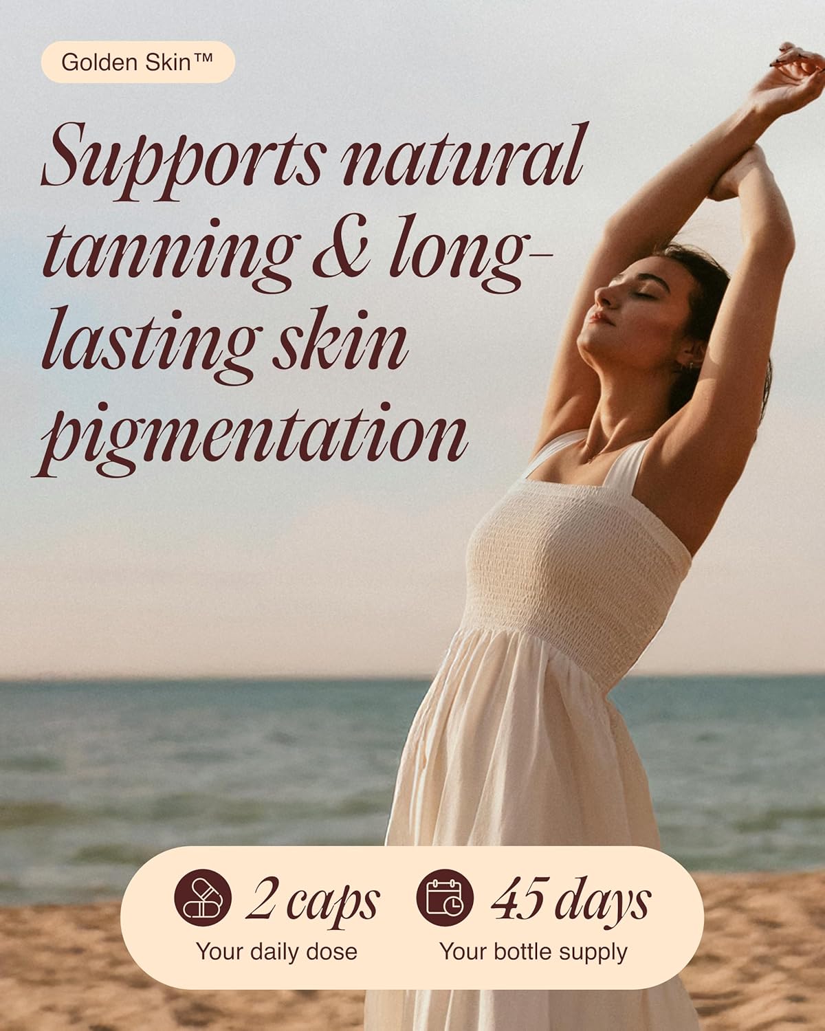 Suplemento bronceado Golden Skin para mujeres y hombres | Potentes píldoras bronceadoras con betacaroteno, luteína y L-tirosina para la salud de la piel | Suplemento antioxidante natural y vitaminas