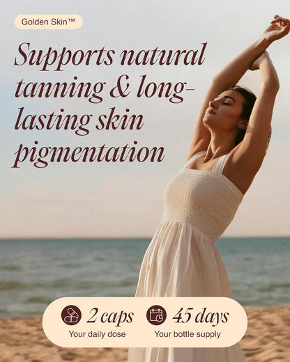 Suplemento bronceado Golden Skin para mujeres y hombres | Potentes píldoras bronceadoras con betacaroteno, luteína y L-tirosina para la salud de la piel | Suplemento antioxidante natural y vitaminas