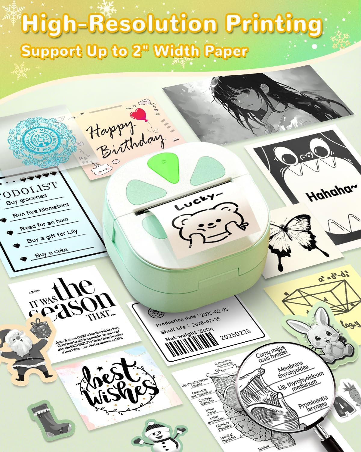 Mini impresora de calcomanías | Térmica | Bluetooth | Portátil | Incluye 3 rollos de papel 