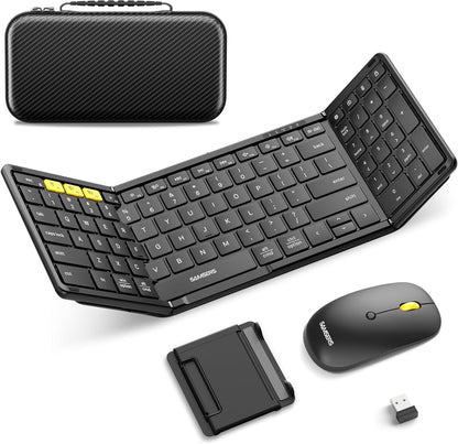 Teclado y mouse plegables | Bluetooth | Portátil para viaje | Mouse inalámbrico recargable USB-C | Para iOS, Android, Windows