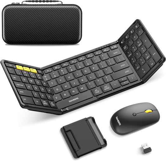 Teclado y mouse plegables | Bluetooth | Portátil para viaje | Mouse inalámbrico recargable USB-C | Para iOS, Android, Windows