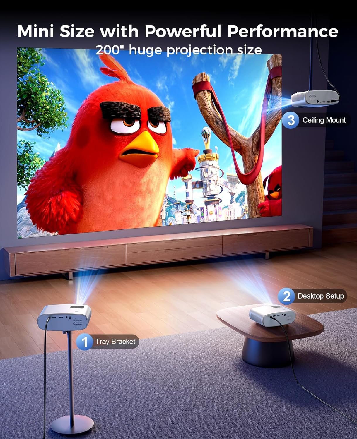 Mini Proyector ELEPHAS 2024 con Trípode | Full HD 1080P, 8000 Lúmenes | Portátil para iPhone, Android, Windows, TV Stick, HDMI, USB