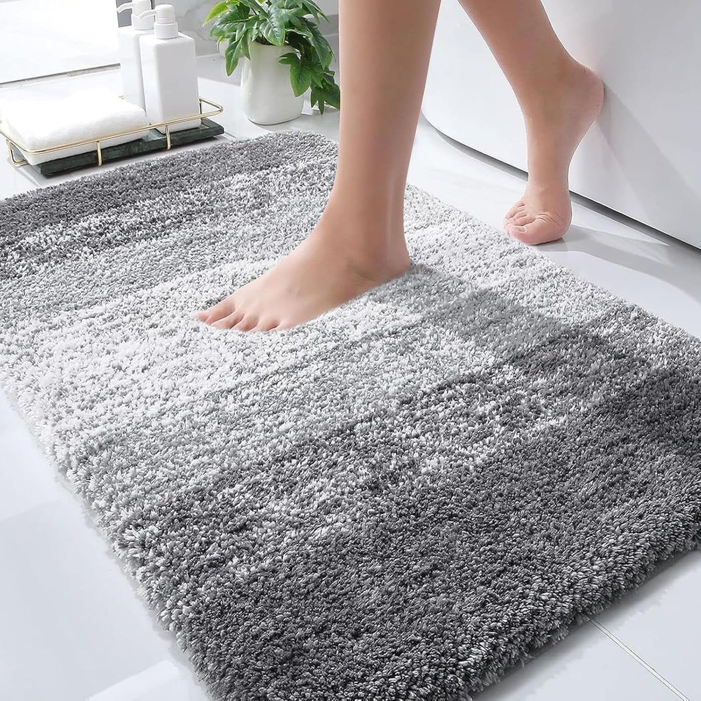 Alfombra de baño de 30 x 20" | Microfibra absorbente extrasuave | Antideslizante | Secado rápido | Baño, bañera, ducha | Color: gris