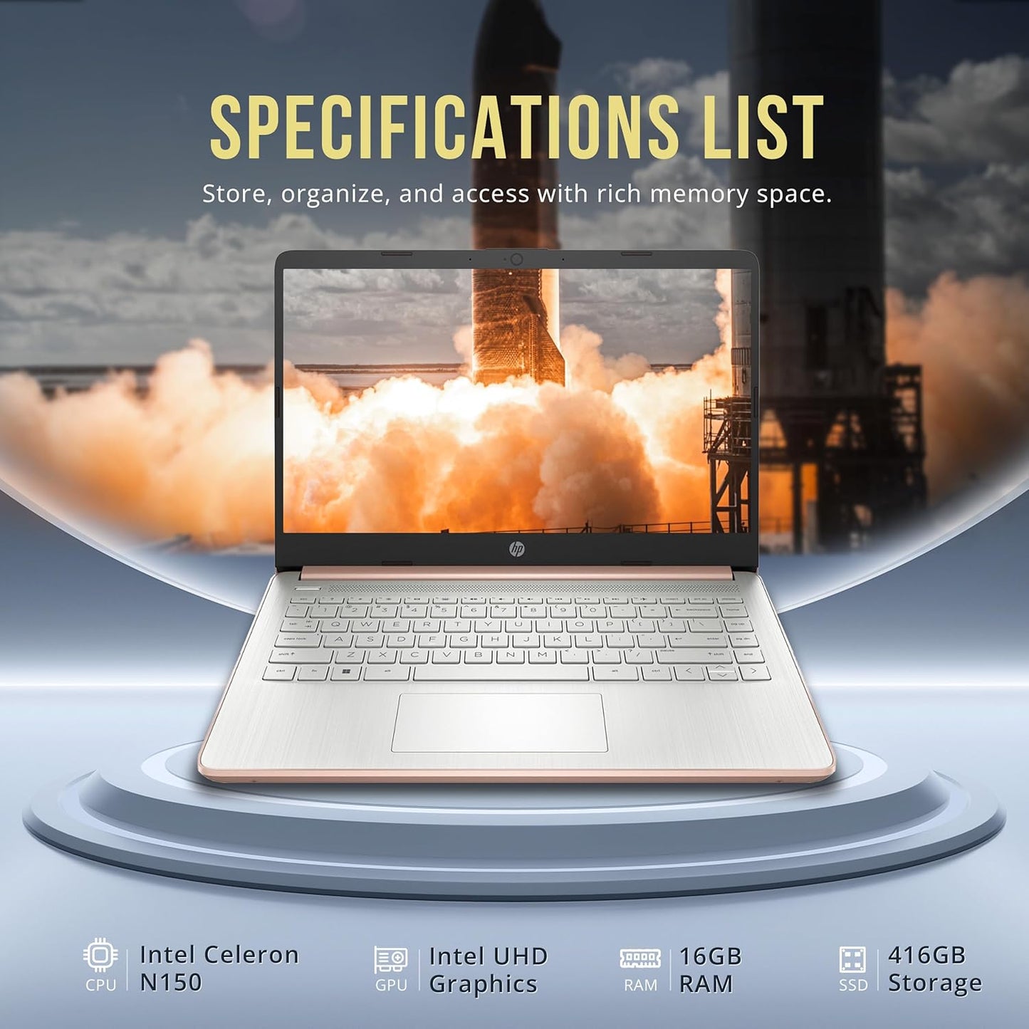 Laptop Rosa BrightView HD de 14 pulgadas | Intel Celeron N4120 | 16 GB de RAM | 416 GB de almacenamiento 