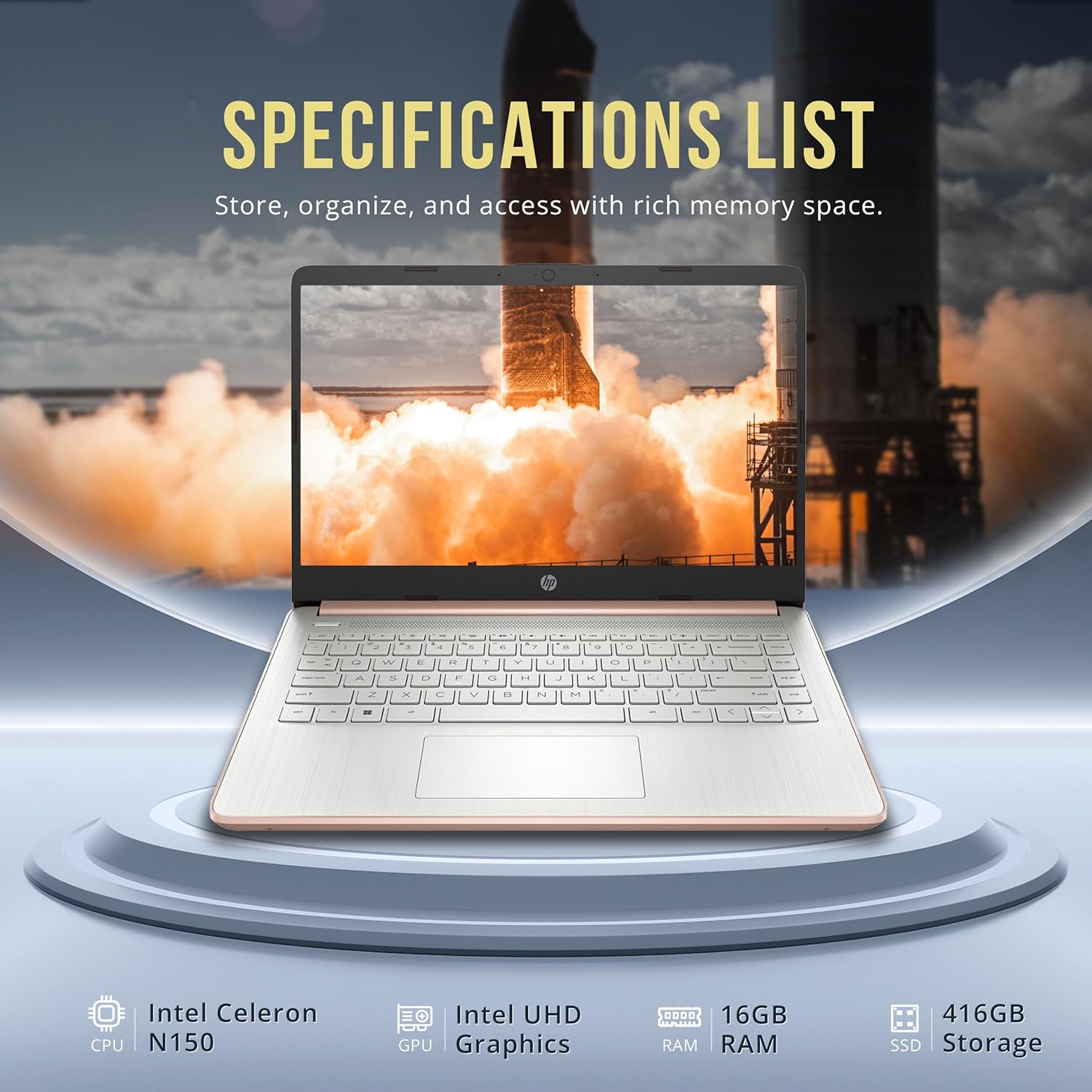 Laptop Rosa BrightView HD de 14 pulgadas | Intel Celeron N4120 | 16 GB de RAM | 416 GB de almacenamiento 