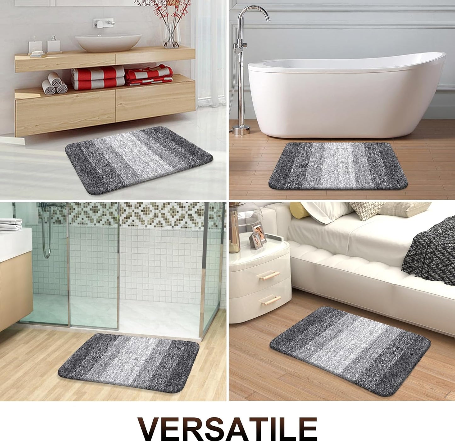 Alfombra de baño de 30 x 20" | Microfibra absorbente extrasuave | Antideslizante | Secado rápido | Baño, bañera, ducha | Color: gris