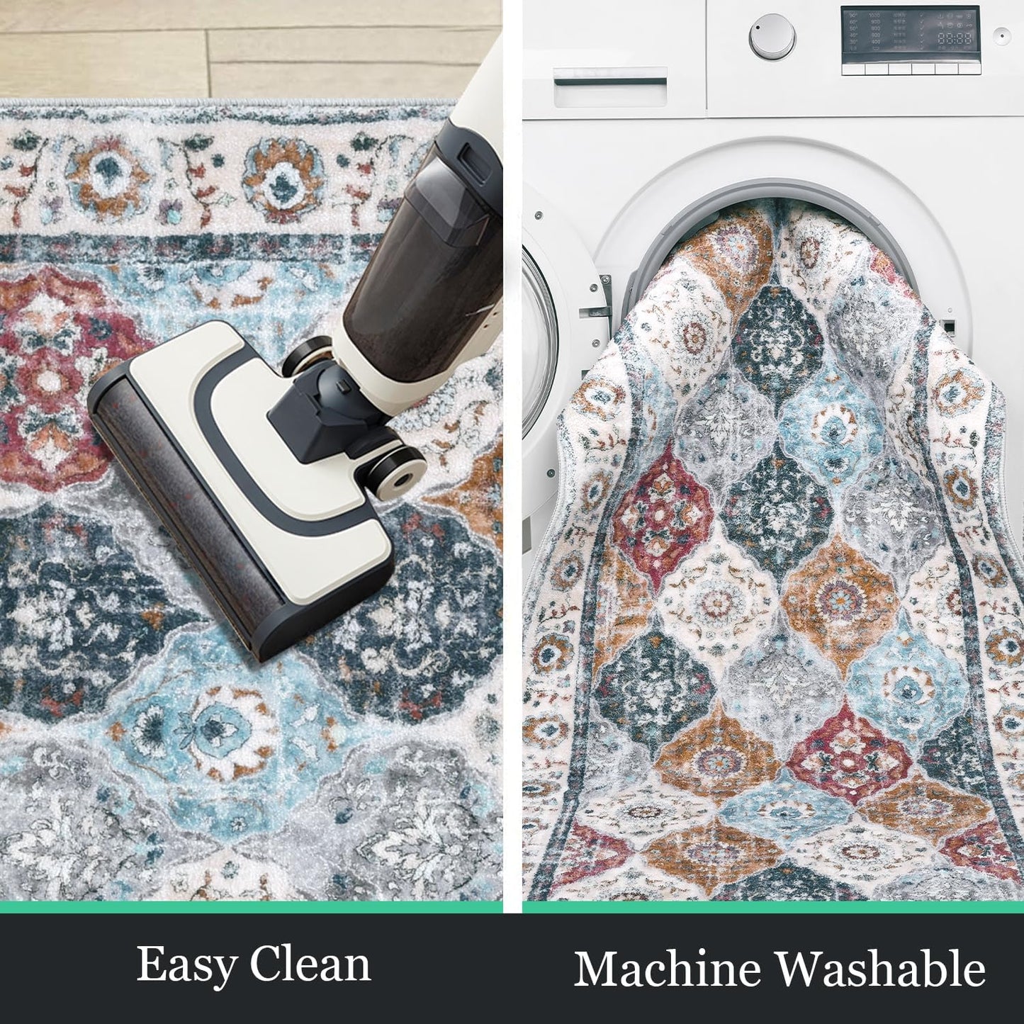 Alfombra de pasillo de 2 pies x 8 pies | Lavable, vintage, antideslizante | Diseño rombos