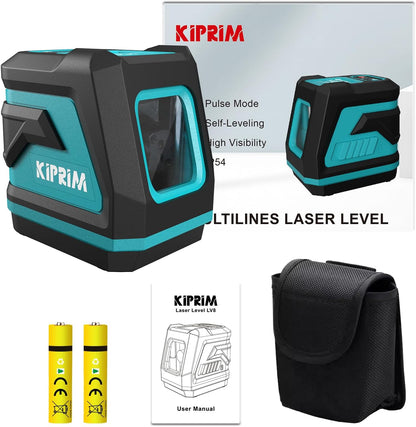 Nivel Láser Verde Kiprim LV8 Mejorado, Autonivelante, Brillo Ajustable, Modos Manual/Self-Leveling/Pulso, Alcance 40m (Interior) / 50m (Exterior con Detector)
