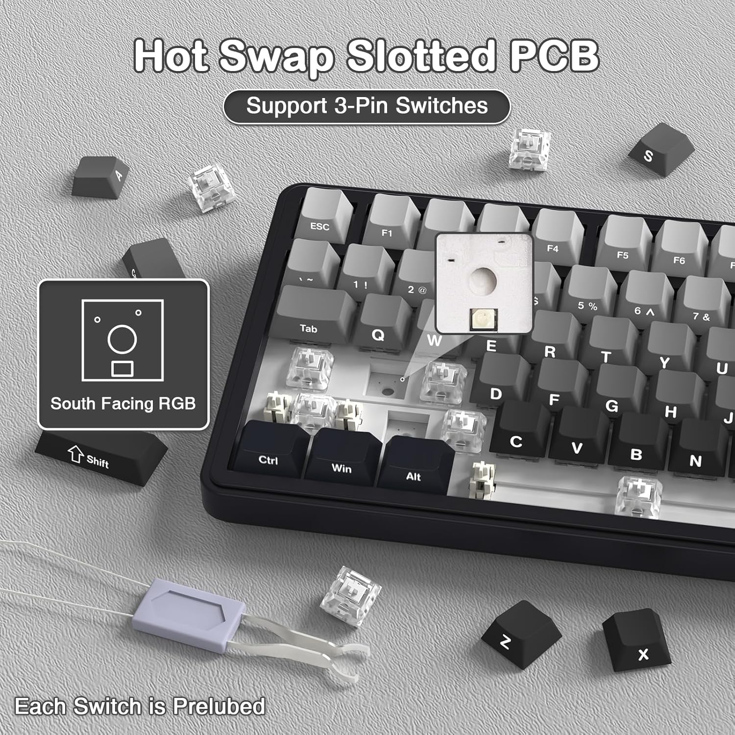 Teclado mecánico inalámbrico para juegos con perilla intercambiable en caliente