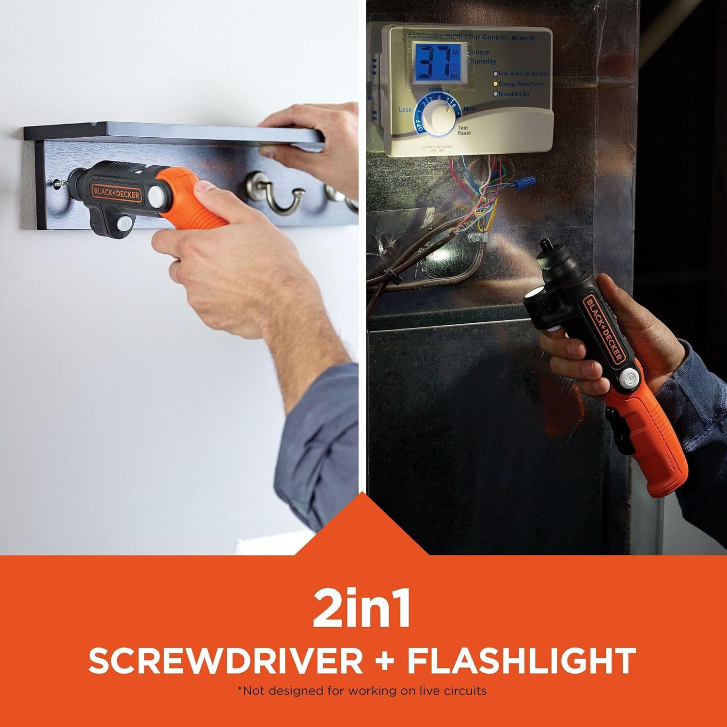 BLACK+DECKER Destornillador Inalámbrico 4V MAX con Linterna LED, Mango Pivotante y Batería Recargable (BDCSFL20C)