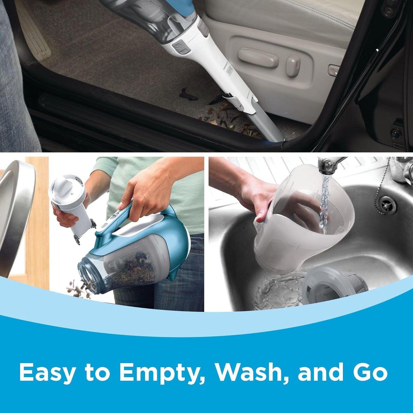 Aspiradora Manual Inalámbrica BLACK+DECKER dustbuster AdvancedClean, Compacta para Hogar y Auto con Herramienta para Ranuras (Modelo CHV1410L)