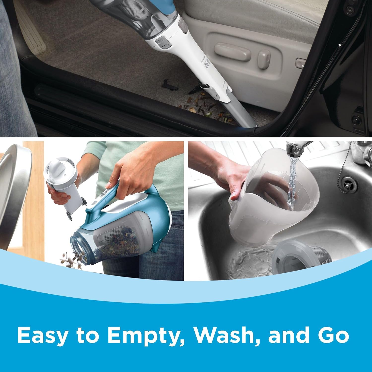 Aspiradora Manual Inalámbrica BLACK+DECKER dustbuster AdvancedClean, Compacta para Hogar y Auto con Herramienta para Ranuras (Modelo CHV1410L)
