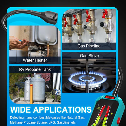 Detector de Fugas de Gas Kiprim GD01, Alta Sensibilidad con Sonda Flexible de 9,4", Alarma Visual y Sonora, Portátil para Propano, Metano y Gas Natural – Uso en Hogar y RV