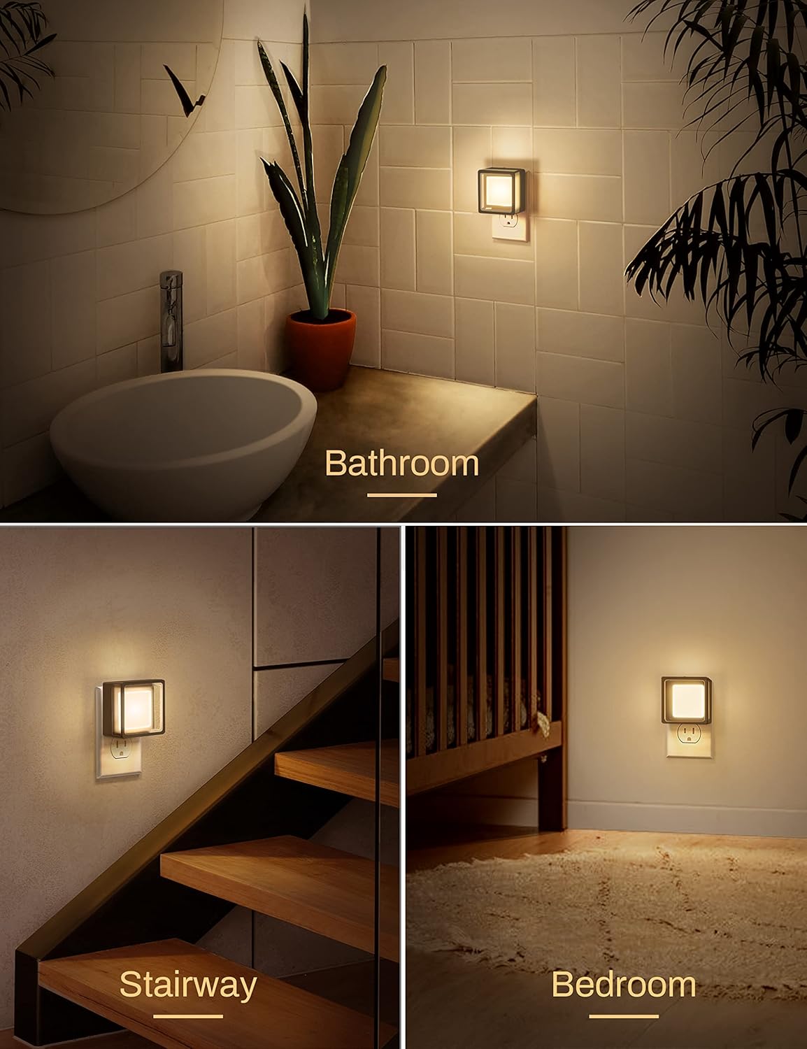 Luz Nocturna LED con Sensor Crepuscular [Pack x2] | Enchufable a Pared, Regulable de 0 a 60 lm, Ahorro Energético, para Dormitorio, Baño, Pasillo, Escaleras y Cuarto Infantil – Luz Blanca Suave