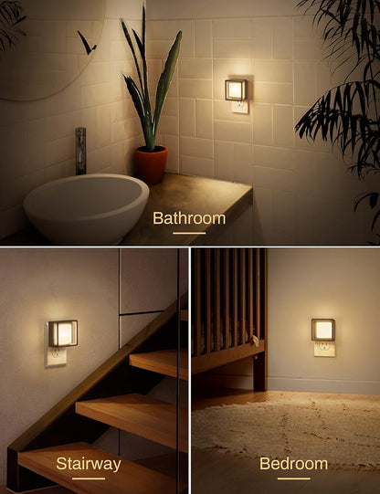 Luz Nocturna LED con Sensor Crepuscular [Pack x2] | Enchufable a Pared, Regulable de 0 a 60 lm, Ahorro Energético, para Dormitorio, Baño, Pasillo, Escaleras y Cuarto Infantil – Luz Blanca Suave