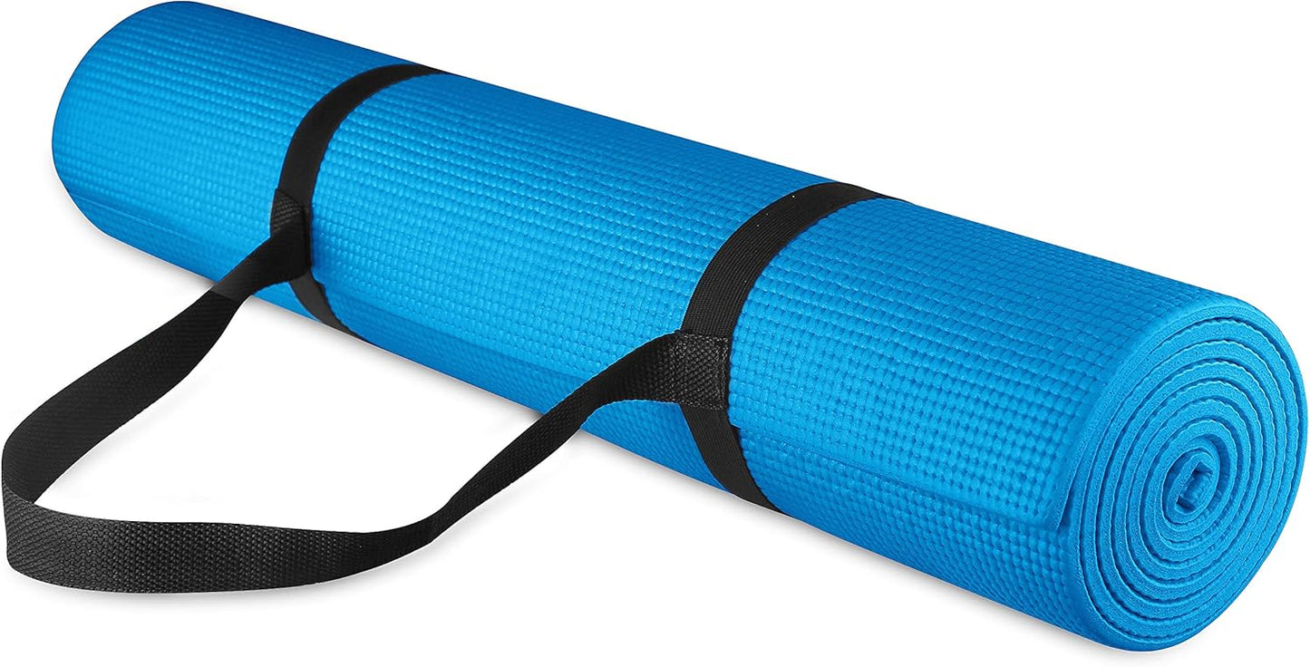 Fitvids All Purpose 1/4-Inch High Density Anti-Tear Exercise Yoga Mat with Carrying Strap, Multiple Colors