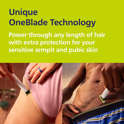 Philips Norelco OneBlade Intimate QP1924/70 | Recorta y afeita vello púbico y axilas | Protección extra de la piel | Impermeable IPX7 | 30 min de uso*