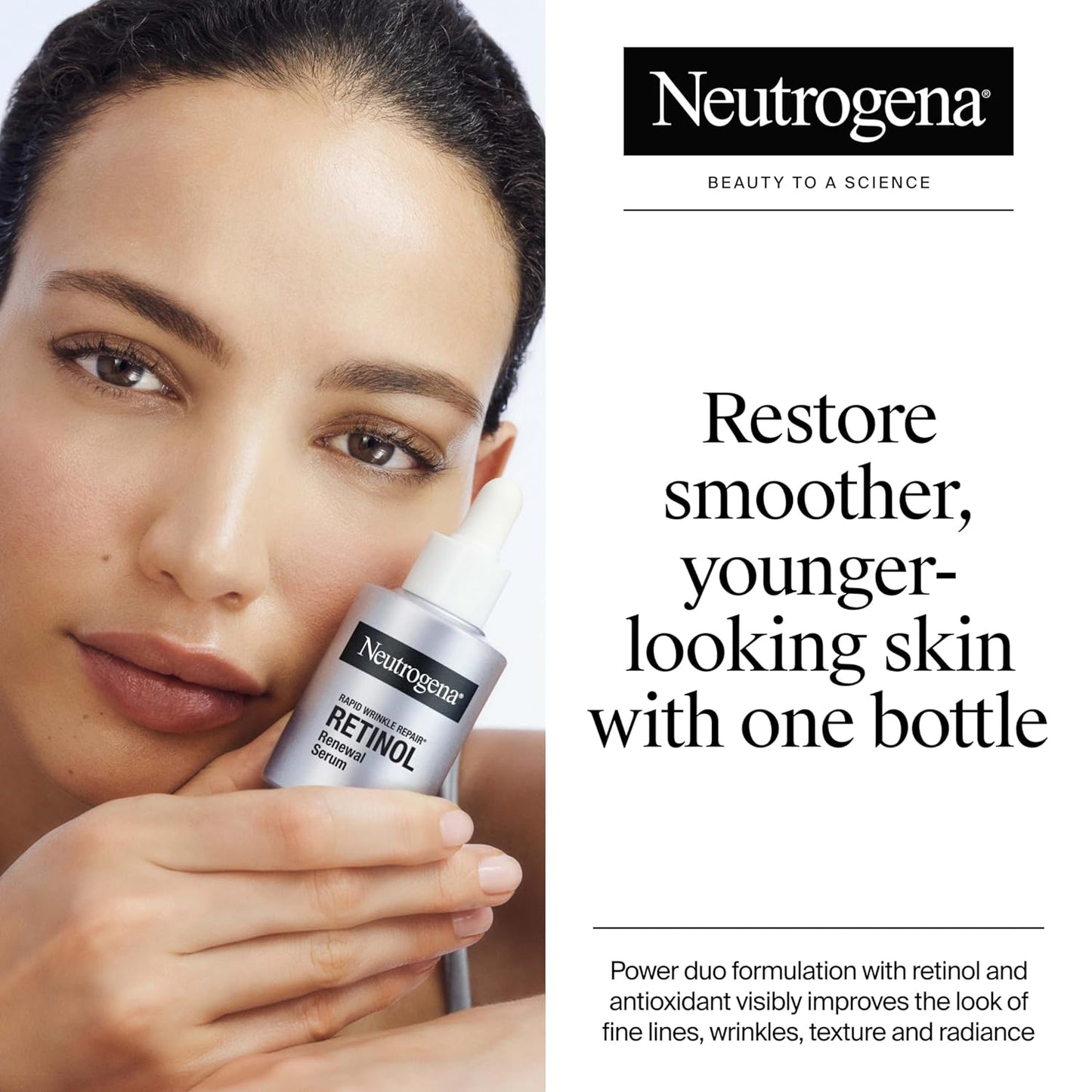 Neutrogena Rapid Wrinkle Repair Retinol Renewal Serum - Suero facial ligero antienvejecimiento con retinol puro y antioxidantes para mejorar las arrugas, la opacidad y las manchas oscuras, 1 onza