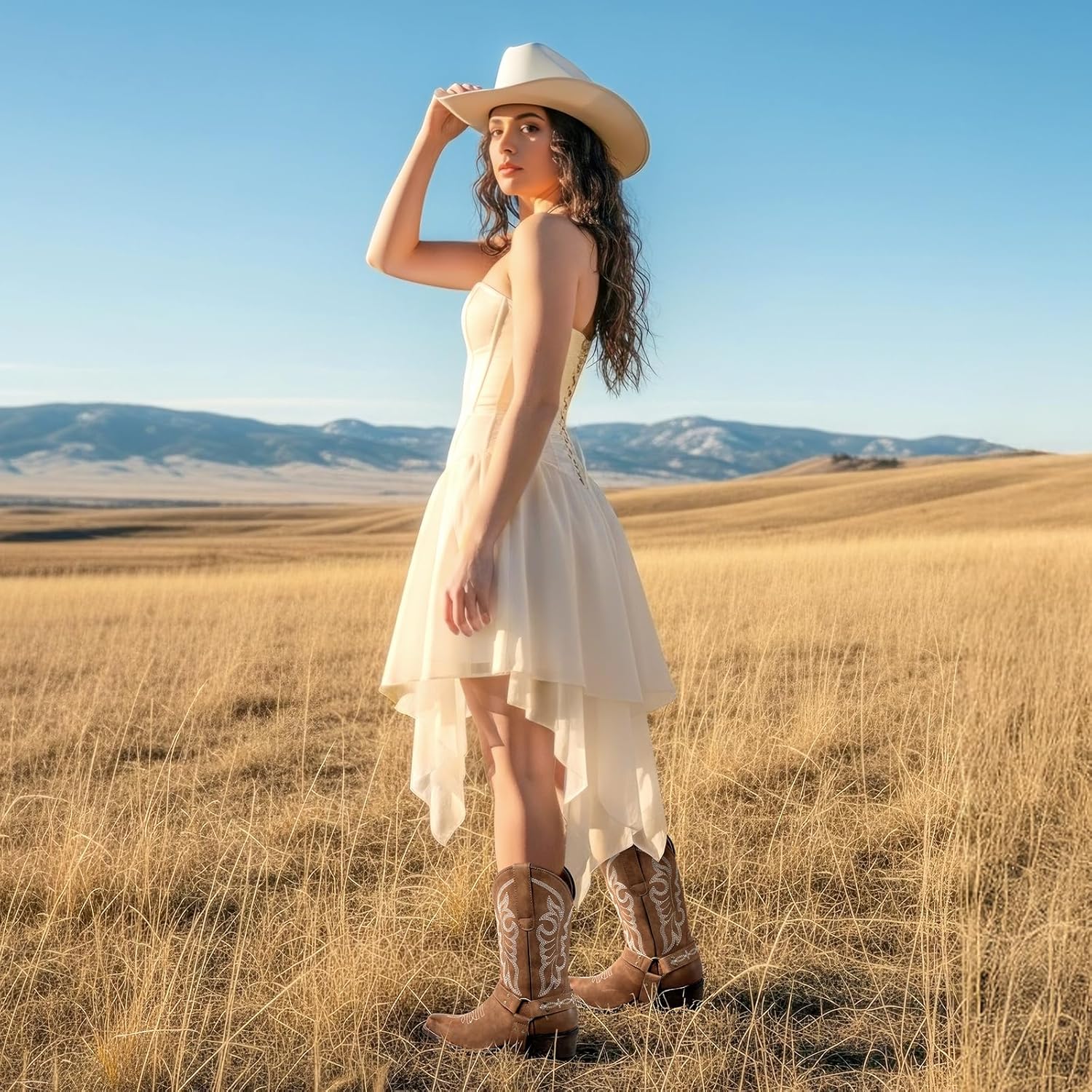 Botas vaqueras occidentales con punta cuadrada | Para mujere | Botas de equitación con arnés extraíble