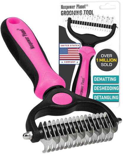 Maxpower Planet Rastrillo de Aseo para Mascotas | Herramienta 2 en 1 Deslanado & Desenredado | Cepillo Profesional para Perros y Gatos de Pelo Largo y Doble Capa – Reduce la Muda hasta un 95%