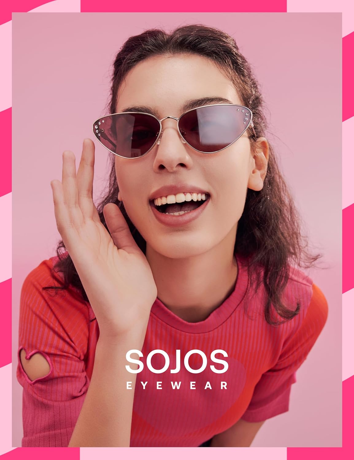 Lentes de Sol Retro Cat Eye SOJOS SJ1241 para Mujer, Estilo Estrecho Trendy, Detalles Brillantes, Protección UV400