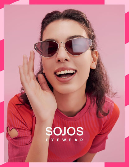Lentes de Sol Retro Cat Eye SOJOS SJ1241 para Mujer, Estilo Estrecho Trendy, Detalles Brillantes, Protección UV400