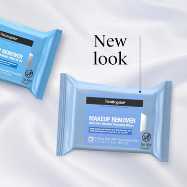 Neutrogena - Toallitas faciales desmaquillantes, ultrasuaves para maquillaje resistente al agua, sin alcohol, a base de plantas, paquete doble, 25 unidades, paquete de 2