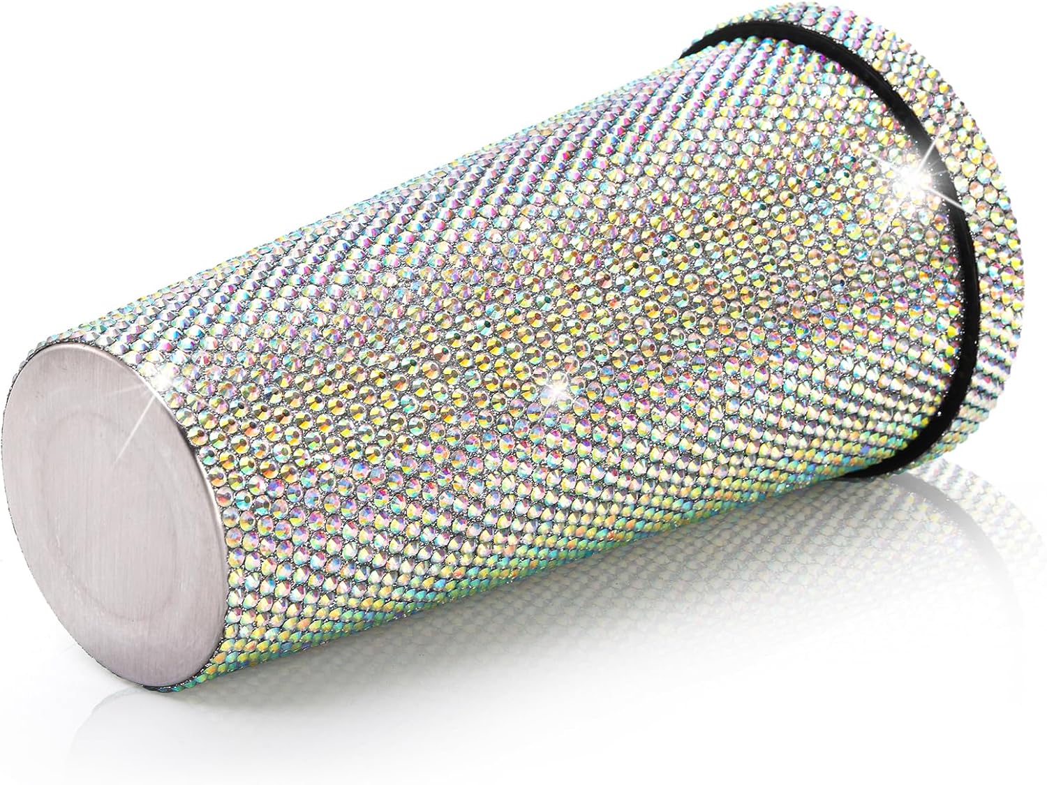 Vaso térmico con glitter y tapa | 798 ml | Aislado de acero inoxidable con diamantes de imitación de primera calidad | Color: Plata