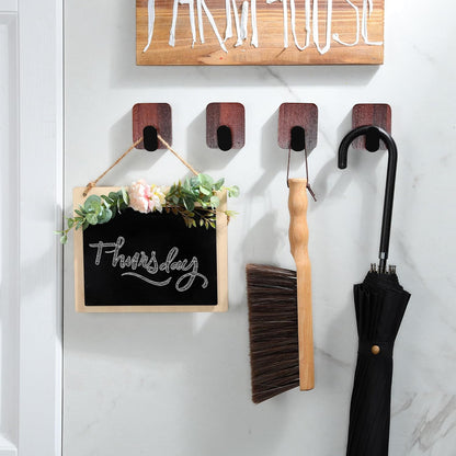 Ganchos adhesivos | Paquete de 4 ganchos de pared para toallas/abrigos | Para baño o cocina | Color: Madera