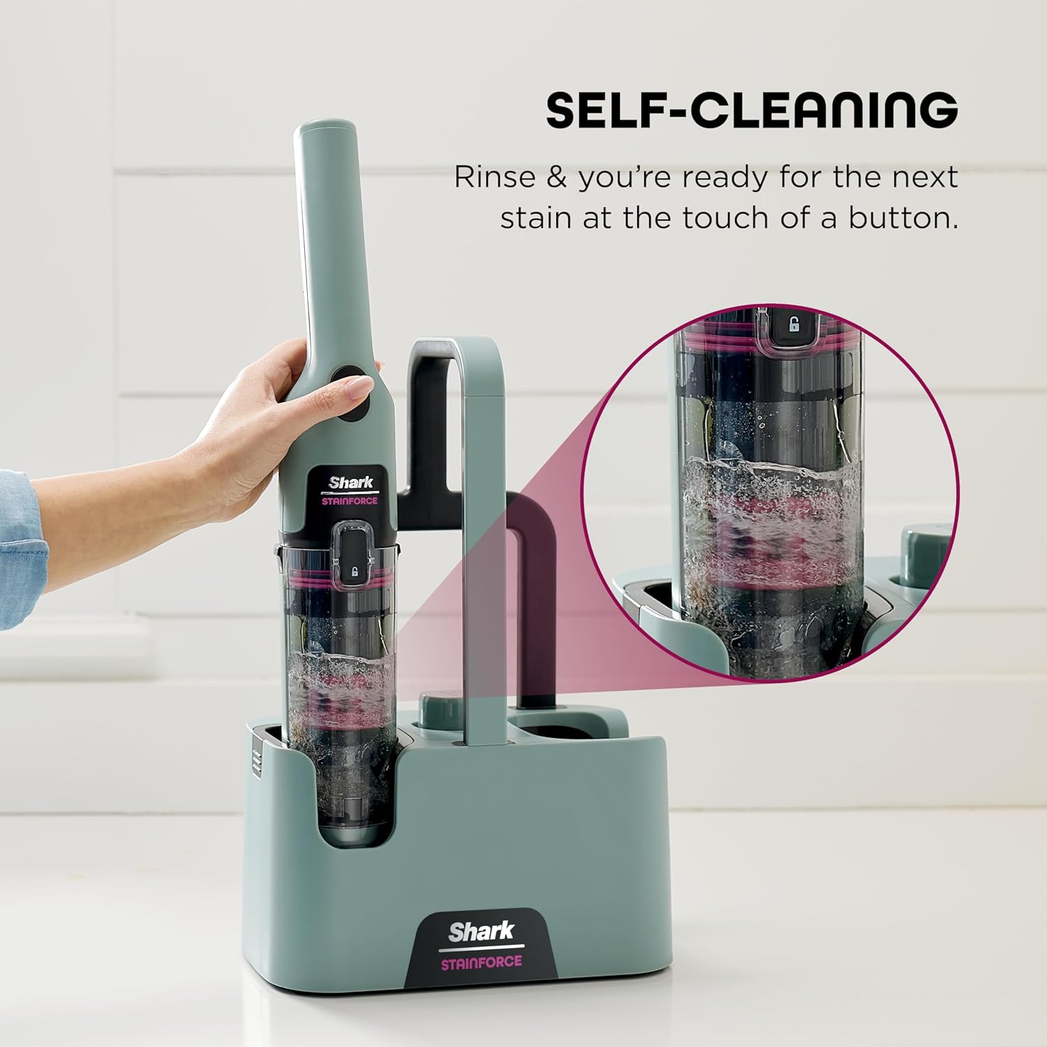 Shark StainForce HX101 Limpiador Portátil Inalámbrico de Manchas y Olores | Succión Potente, Fórmula 30x Más Eficaz, Alfombras, Tapizados, Escaleras, Incluye Caddy y Solución de Limpieza