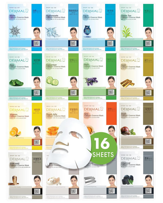 Mascarilla facial Coreana con esencia de colágeno, para el rostro completo, paquete de 16 unidades