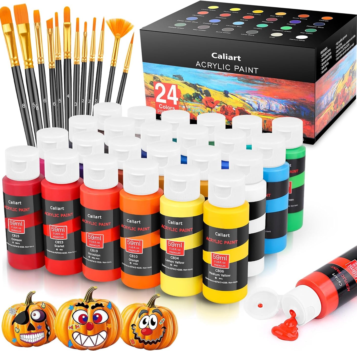 Kit de pintura acrílica | 12 pinceles + 24 colores | Para niños y adultos