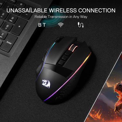 Redragon M991 – Mouse Gaming Inalámbrico, 26,000 DPI, 3 Modos de Conexión, 9 Botones Macro, Rapid Fire, RGB