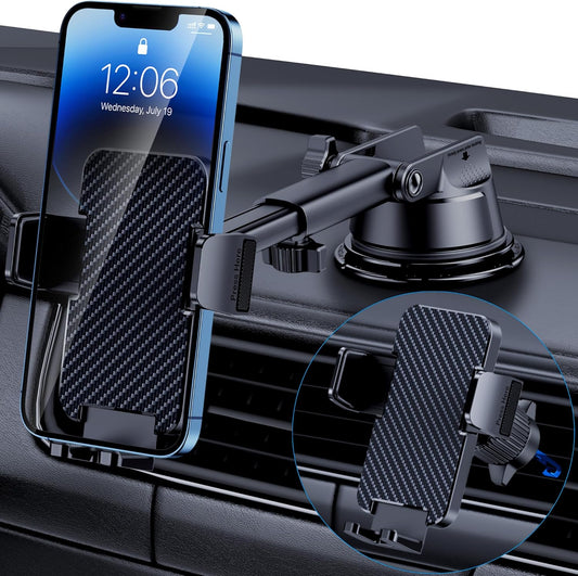 Soporte de Celular para Auto 3-en-1 GUWEZ (2025) — Ventosa Grado Militar, Tablero / Parabrisas / Rejilla | Rotación 360° & Brazo 270° | iPhone & Android (4.0″–7.1″)