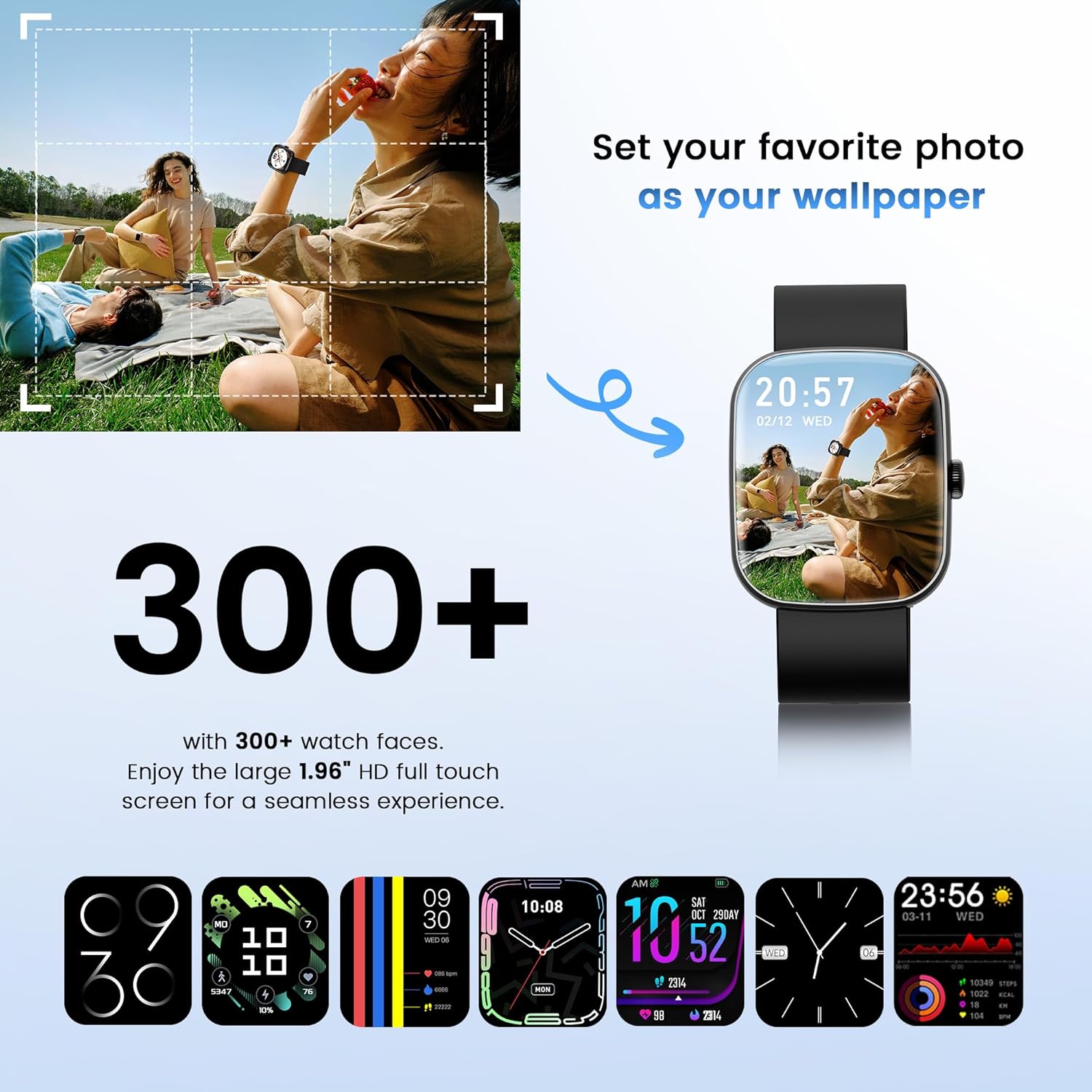 Smartwatch con respuesta de llamada | Reloj inteligente 1.96 pulgadas unisex | Actividad física con monitor de frecuencia cardíaca y sueño | Reloj deportivo | Impermeable | Color: Negro