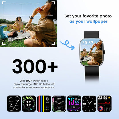 Smartwatch con respuesta de llamada | Reloj inteligente 1.96 pulgadas unisex | Actividad física con monitor de frecuencia cardíaca y sueño | Reloj deportivo | Impermeable | Color: Negro