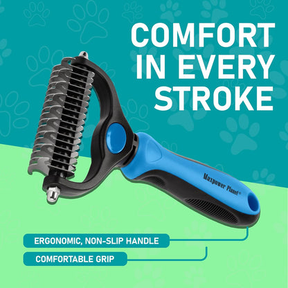 Maxpower Planet Rastrillo de Aseo para Mascotas | Herramienta 2 en 1 Deslanado & Desenredado | Cepillo Profesional para Perros y Gatos de Pelo Largo y Doble Capa – Reduce la Muda hasta un 95%