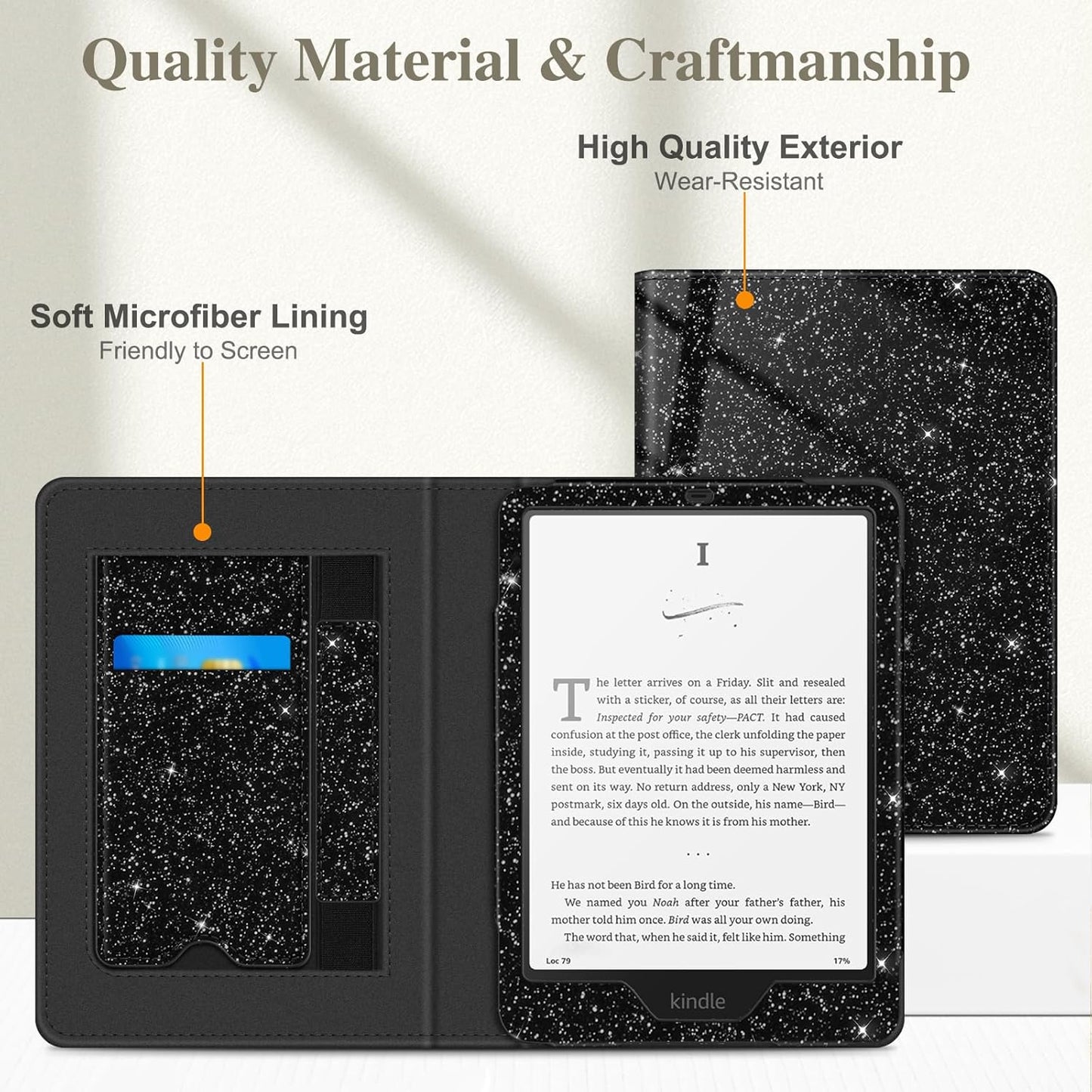 Funda para Kindle con función atril | Glitter Negro