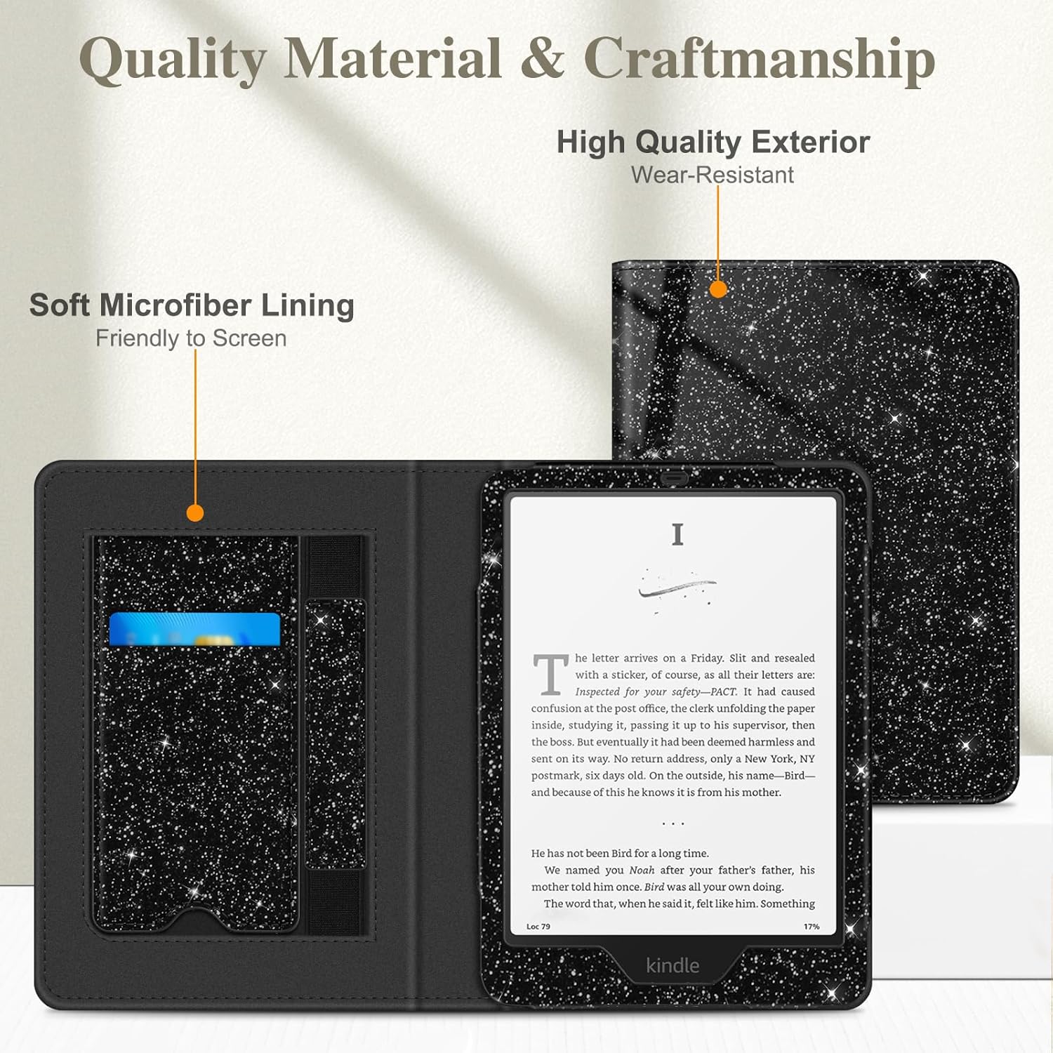 Funda para Kindle con función atril | Glitter Negro