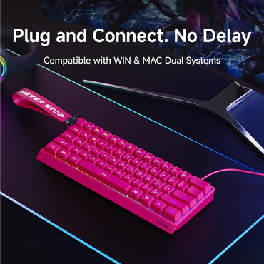 Teclado con cable al 60% | Retroiluminado RGB | Con teclas PBT | Diseño compacto | Con cable con cordón para Mac/Win | Color: Fucsia