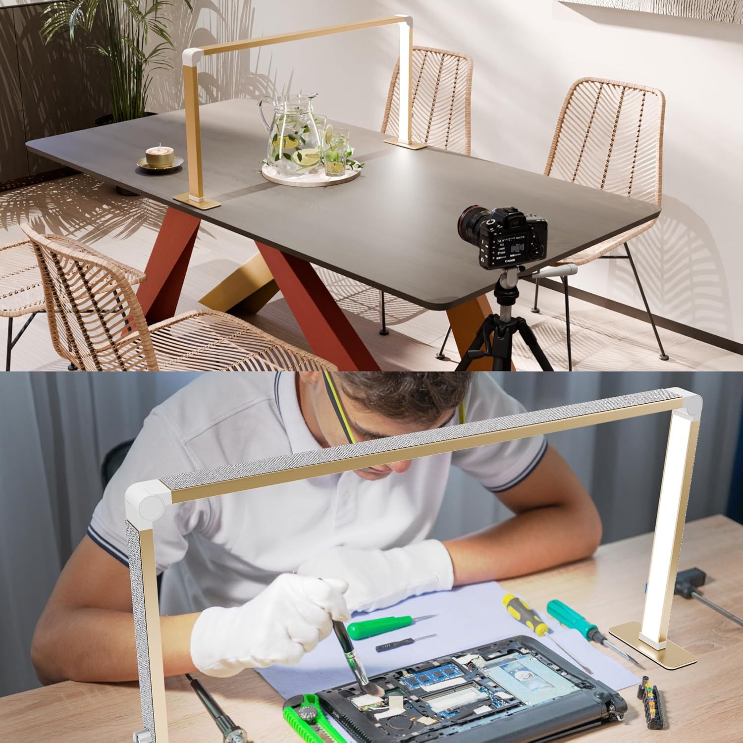 Nail Tech Lamp, 32" 48W LED Light, Lash Eyelash Extension & Makeup Desk Lamp, Color Temp 2700K-6000K, Salon & Home (Crystal-Golden)