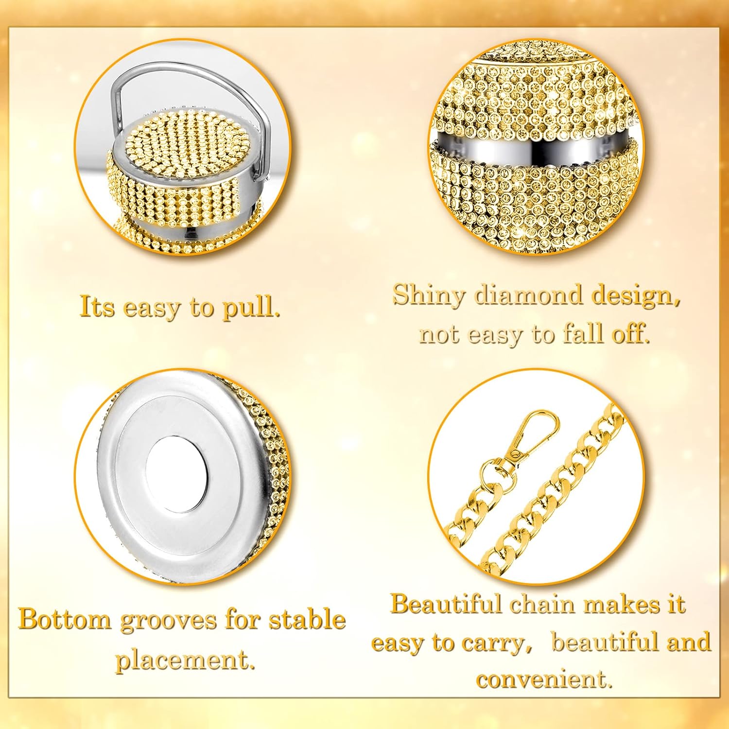 Botella térmica con Glitter de imitación con tapa | 750 ml | Aislado de acero inoxidable con diamantes de imitación de primera calidad | Color: Dorado