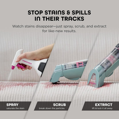 Shark StainForce HX101 Limpiador Portátil Inalámbrico de Manchas y Olores | Succión Potente, Fórmula 30x Más Eficaz, Alfombras, Tapizados, Escaleras, Incluye Caddy y Solución de Limpieza