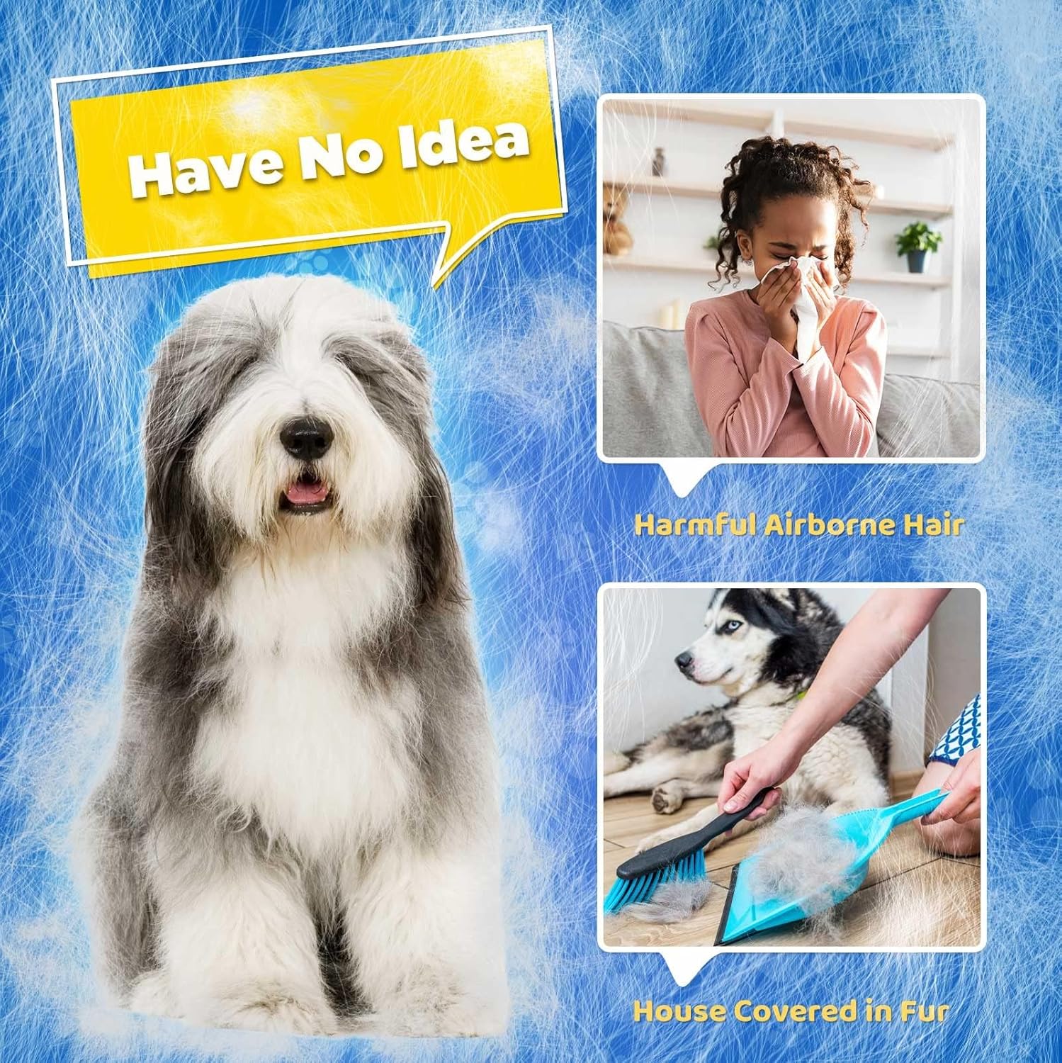 Guantes Removedores de Pelo para Mascotas (Par) | 255 Puntas de Silicona, Masaje y Grooming para Perros, Gatos y Caballos | Azul