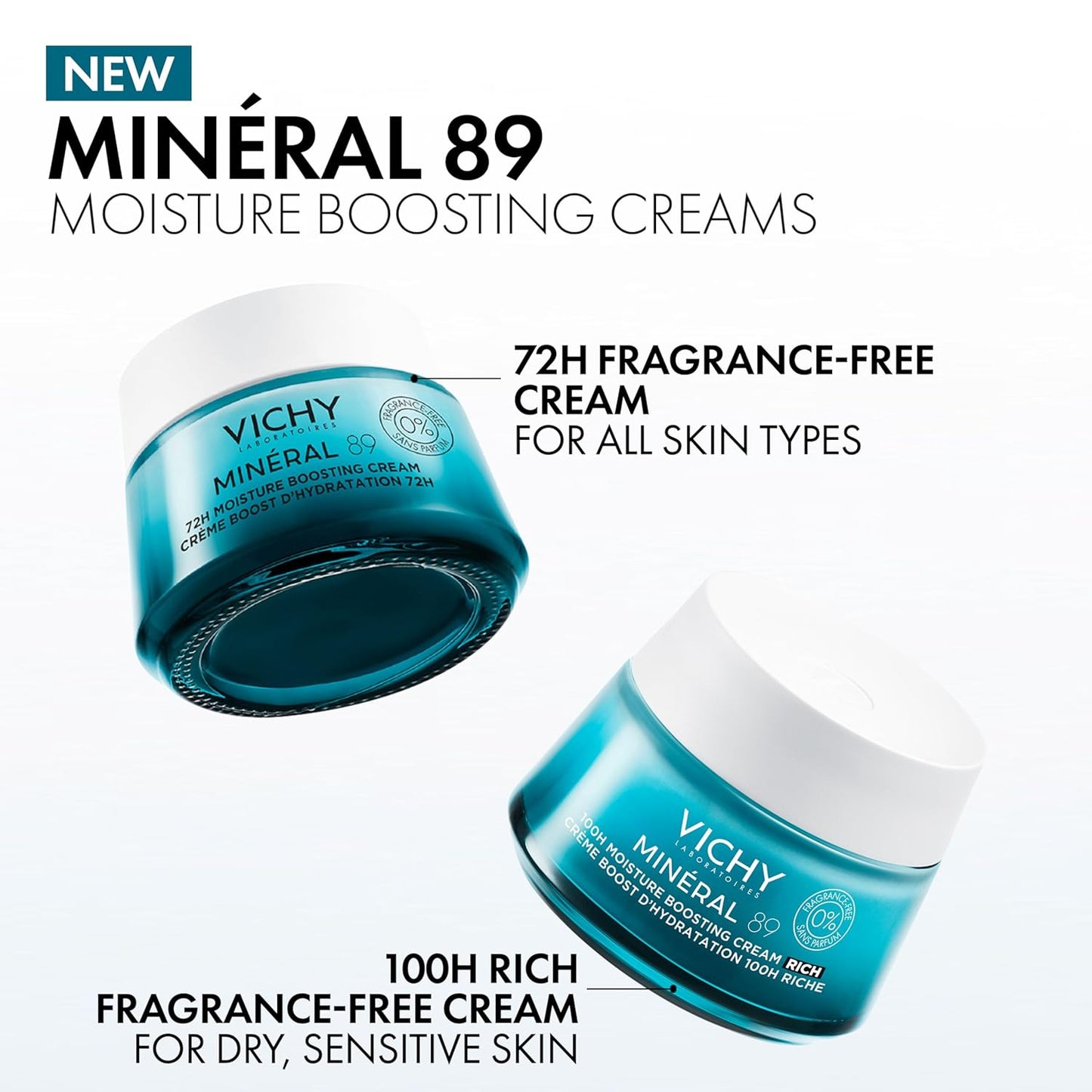 Vichy Mineral 89 Crema Sin Fragancia | Hidratante Facial con Ácido Hialurónico – 3 Fórmulas: Todo Tipo, Seca/Sensible y Matificante Piel Grasa