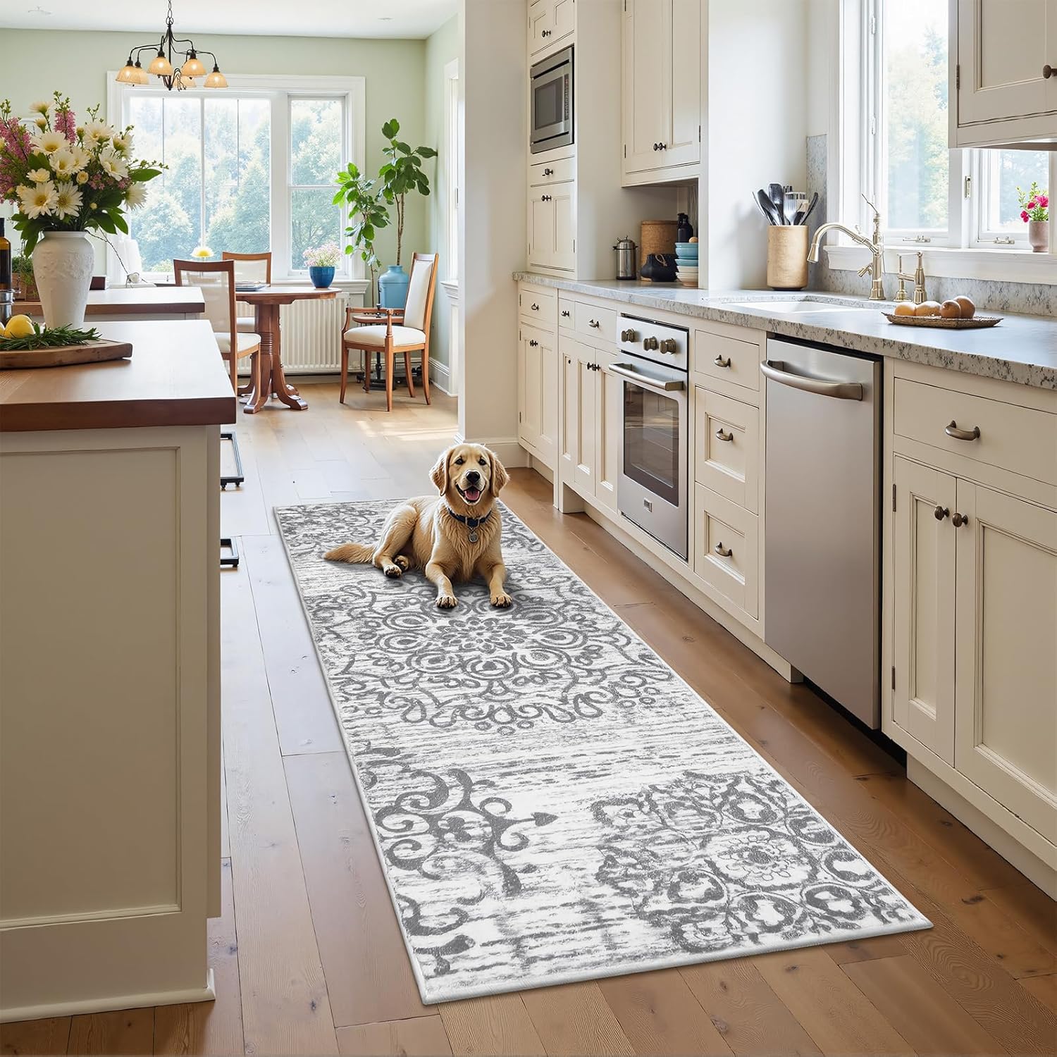 Alfombra de pasillo de 2 x 6 pies | Antideslizante | Diseño bohemia 