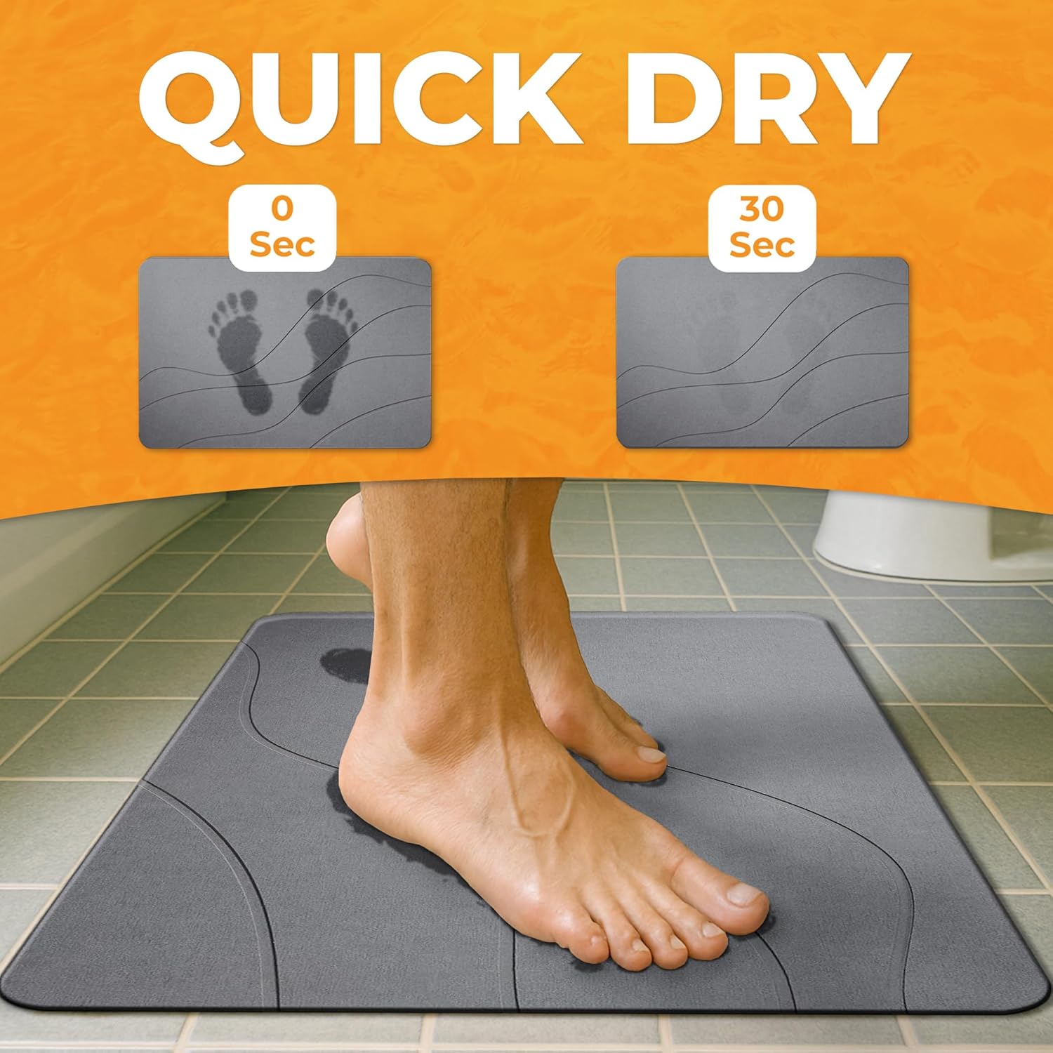 Alfombra mineral de secado rápido para baño y duchas | Antideslizante | Súper absorbente | Secado instantáneo (24 x 16 pulgadas, granito)