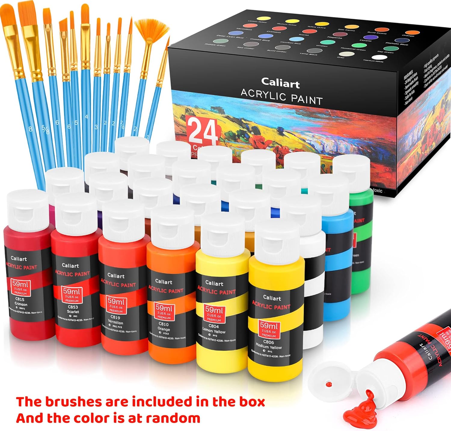 Kit de pintura acrílica | 12 pinceles + 24 colores | Para niños y adultos